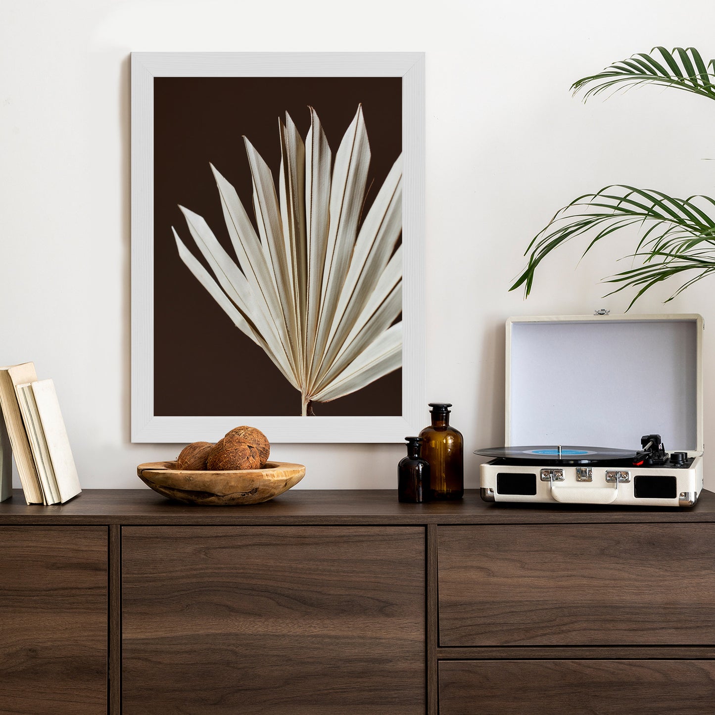Poster Trockene Palme Auf Braunem Hintergrund Rahmen Holz Mit Passepartout Farbe Natürlich