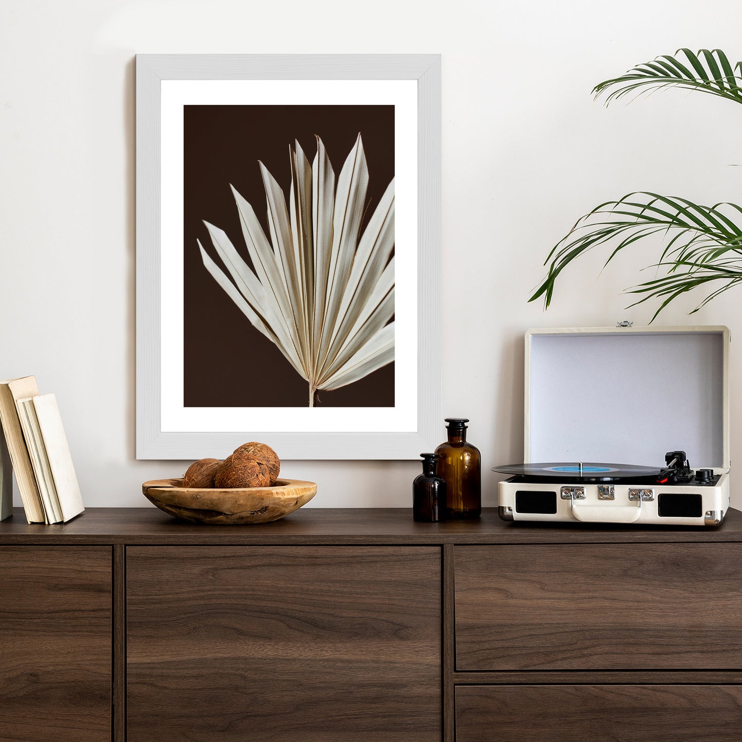 Poster Trockene Palme Auf Braunem Hintergrund Rahmen Holz Mit Passepartout Farbe Natürlich