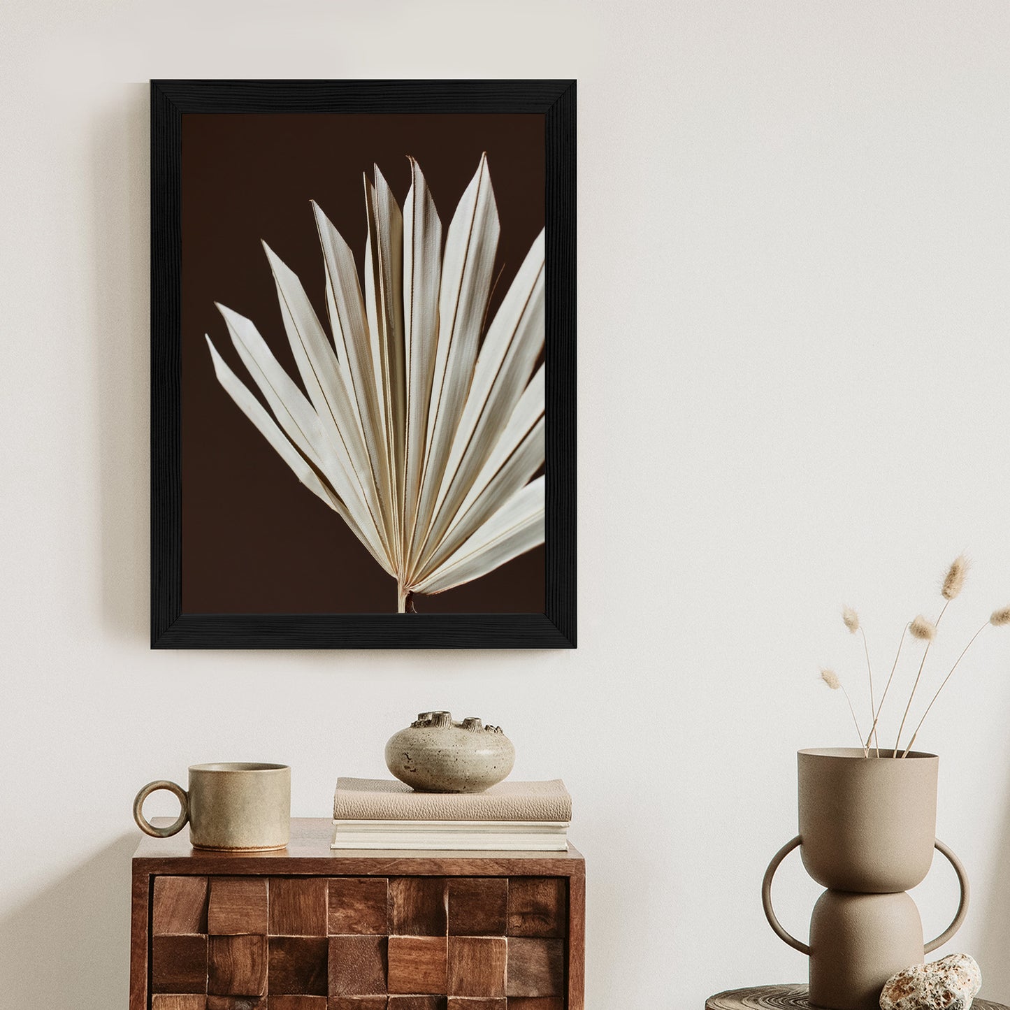 Poster Trockene Palme Auf Braunem Hintergrund Rahmen Holz Mit Passepartout Farbe Natürlich