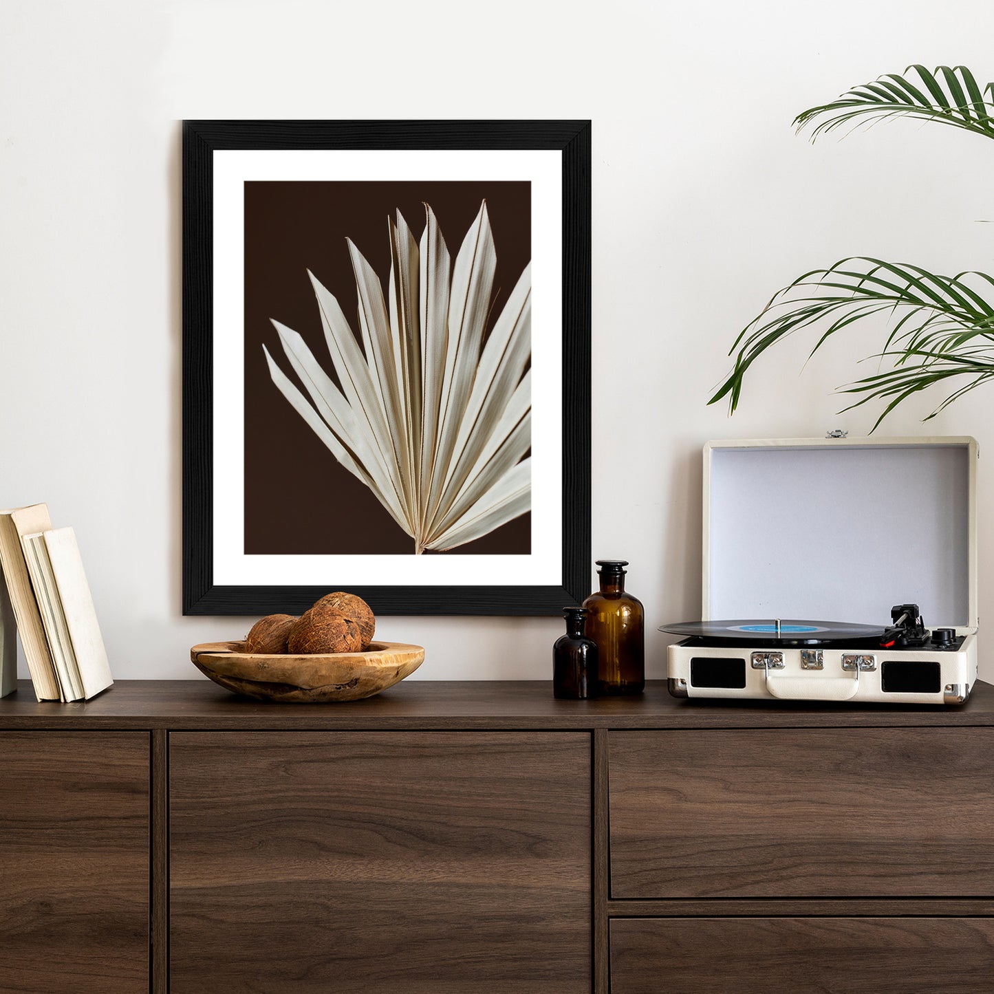 Poster Trockene Palme Auf Braunem Hintergrund Rahmen Holz Mit Passepartout Farbe Natürlich