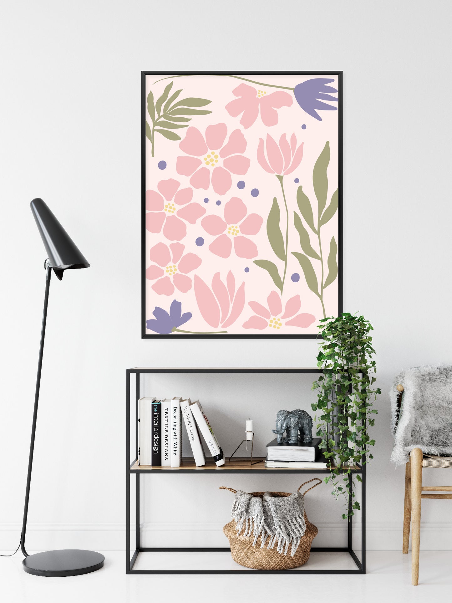 Poster Botanische Grafiken Mit Pastellblumen Rahmen Holz Mit Passepartout Farbe Natürlich