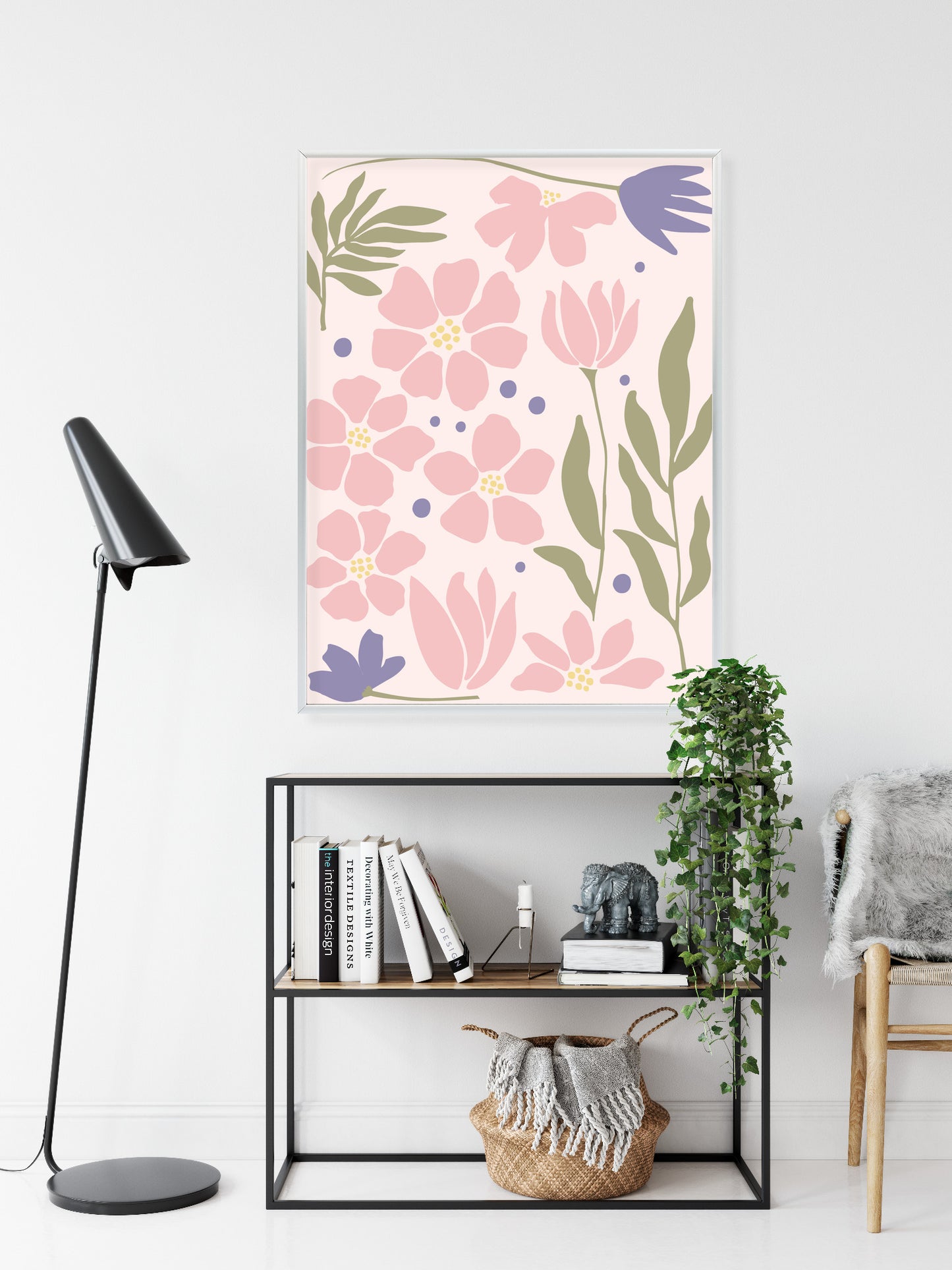 Poster Botanische Grafiken Mit Pastellblumen Rahmen Holz Mit Passepartout Farbe Natürlich