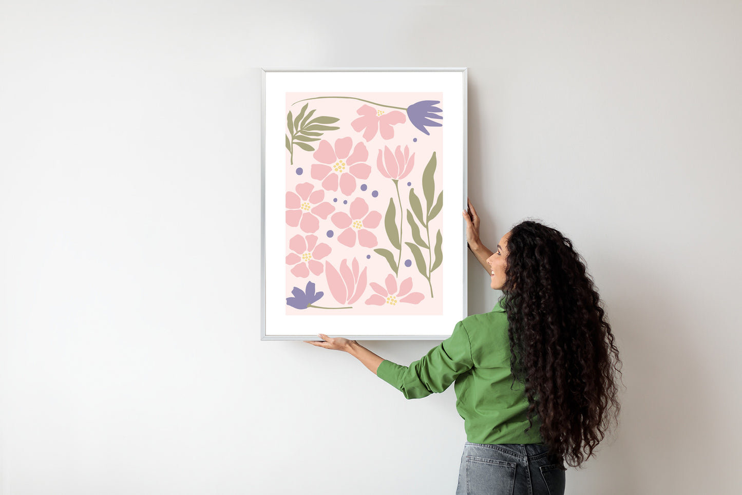 Poster Botanische Grafiken Mit Pastellblumen Rahmen Holz Mit Passepartout Farbe Natürlich