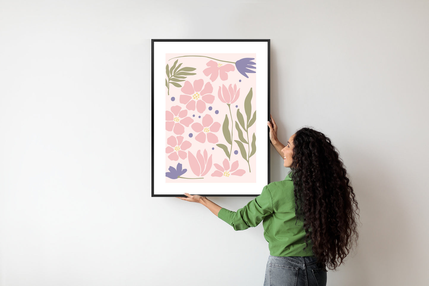 Poster Botanische Grafiken Mit Pastellblumen Rahmen Holz Mit Passepartout Farbe Natürlich