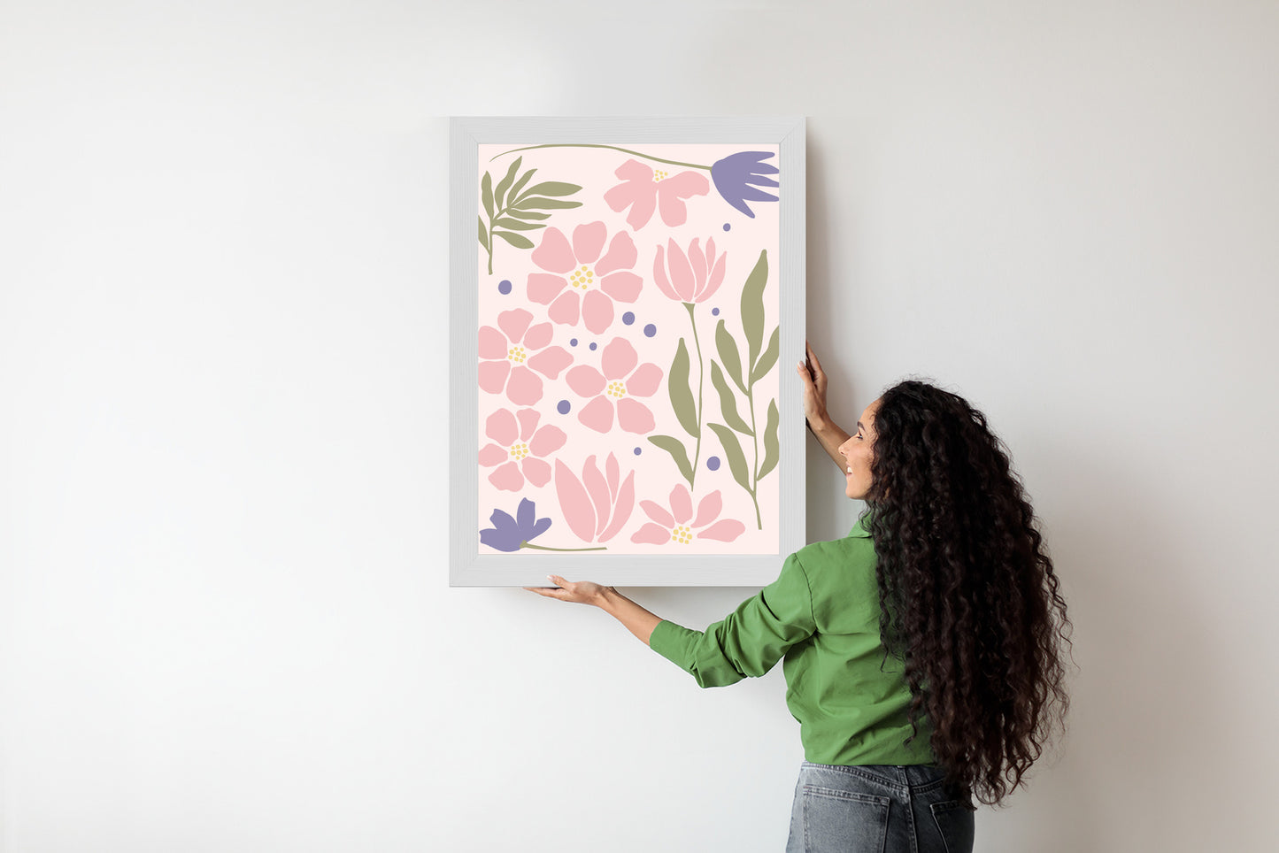 Poster Botanische Grafiken Mit Pastellblumen Rahmen Holz Mit Passepartout Farbe Natürlich
