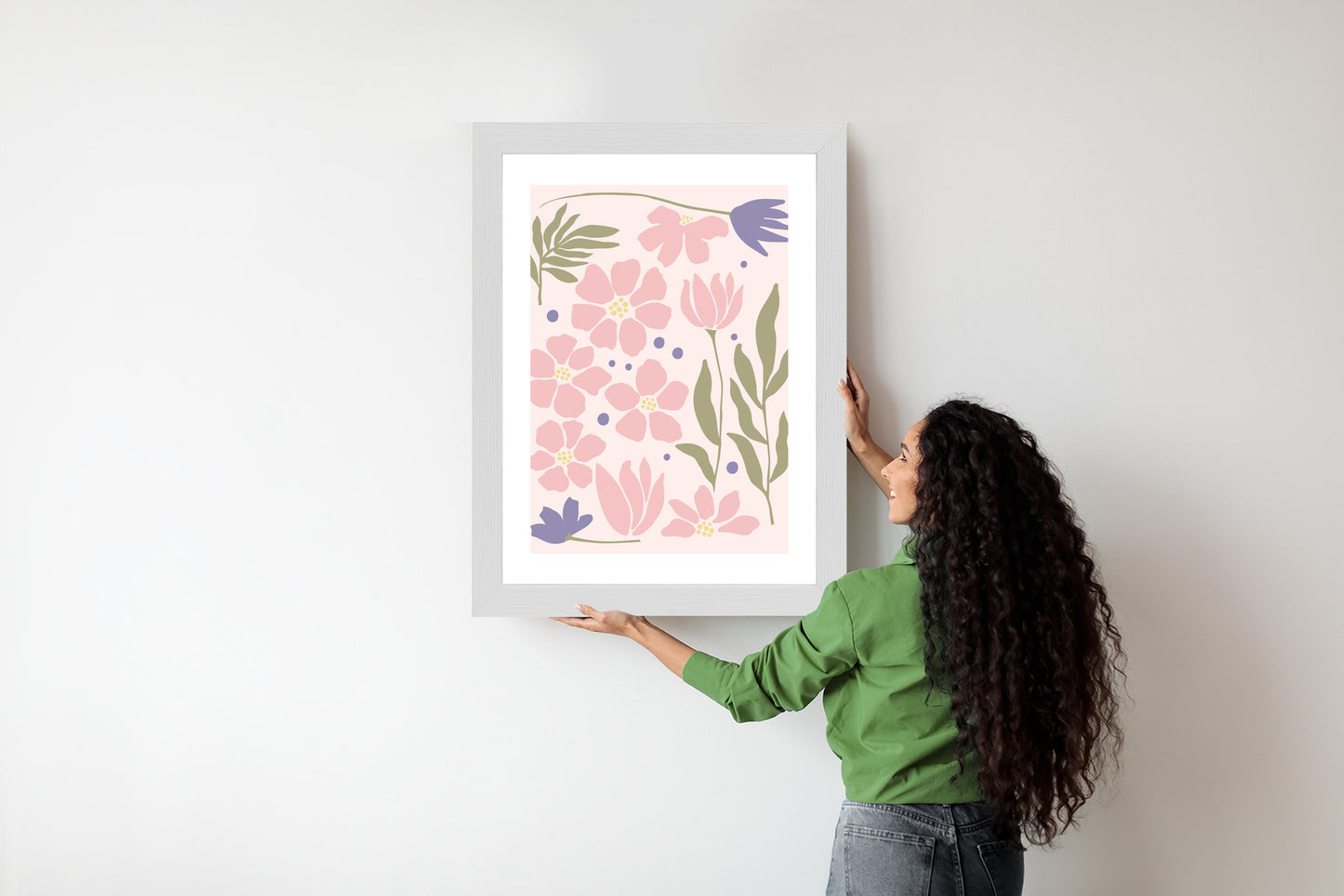 Poster Botanische Grafiken Mit Pastellblumen Rahmen Holz Mit Passepartout Farbe Natürlich