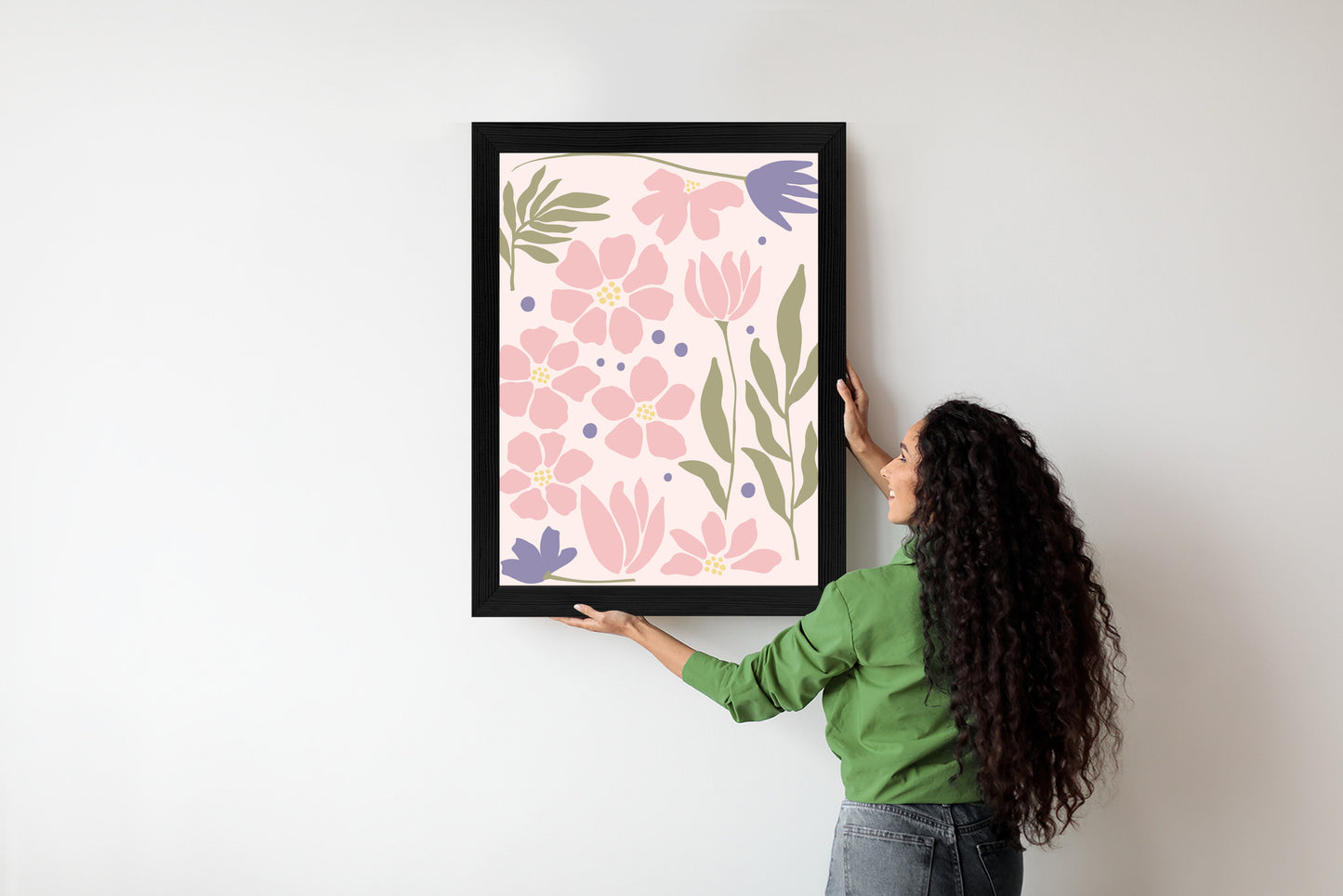 Poster Botanische Grafiken Mit Pastellblumen Rahmen Holz Mit Passepartout Farbe Natürlich