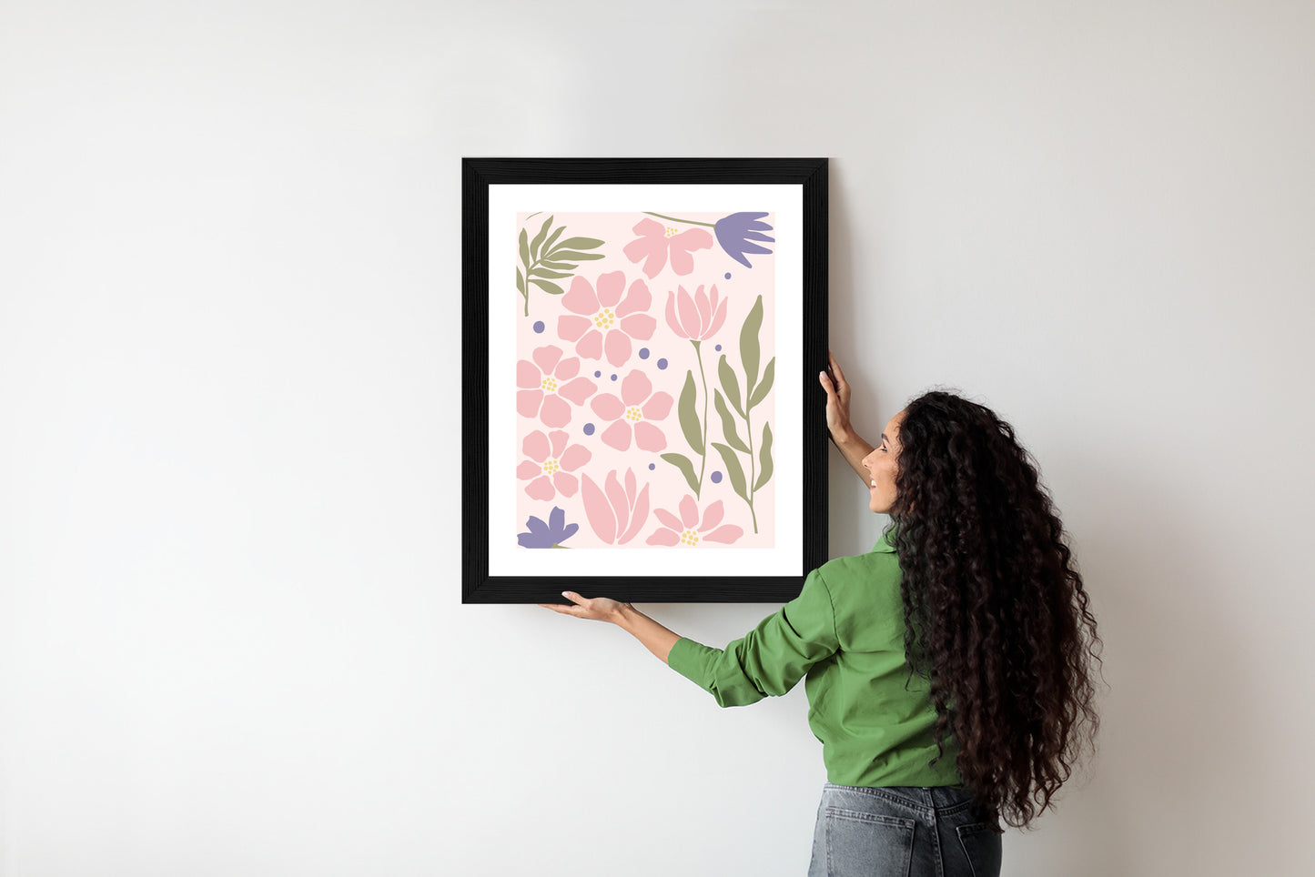 Poster Botanische Grafiken Mit Pastellblumen Rahmen Holz Mit Passepartout Farbe Natürlich