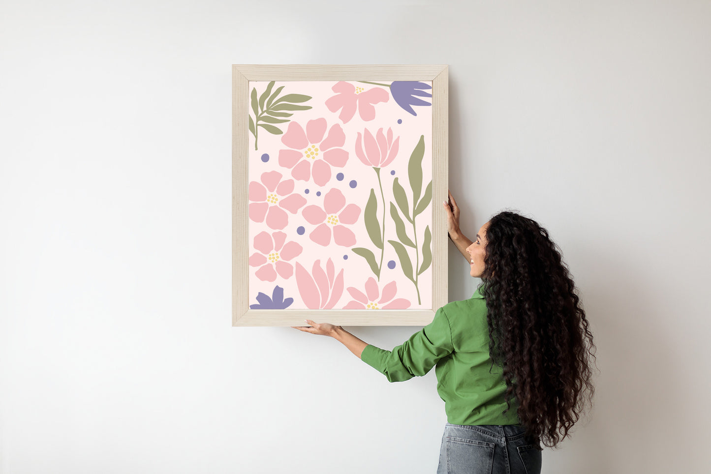 Poster Botanische Grafiken Mit Pastellblumen Rahmen Holz Mit Passepartout Farbe Natürlich