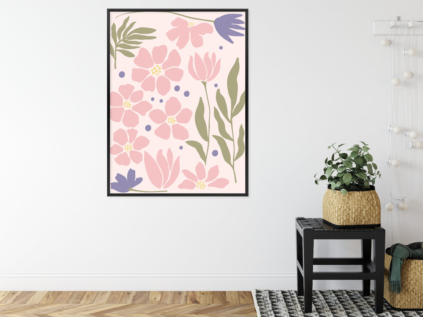 Poster Botanische Grafiken Mit Pastellblumen Rahmen Holz Mit Passepartout Farbe Natürlich