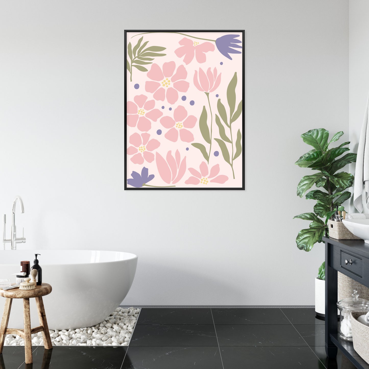 Poster Botanische Grafiken Mit Pastellblumen Rahmen Holz Mit Passepartout Farbe Natürlich