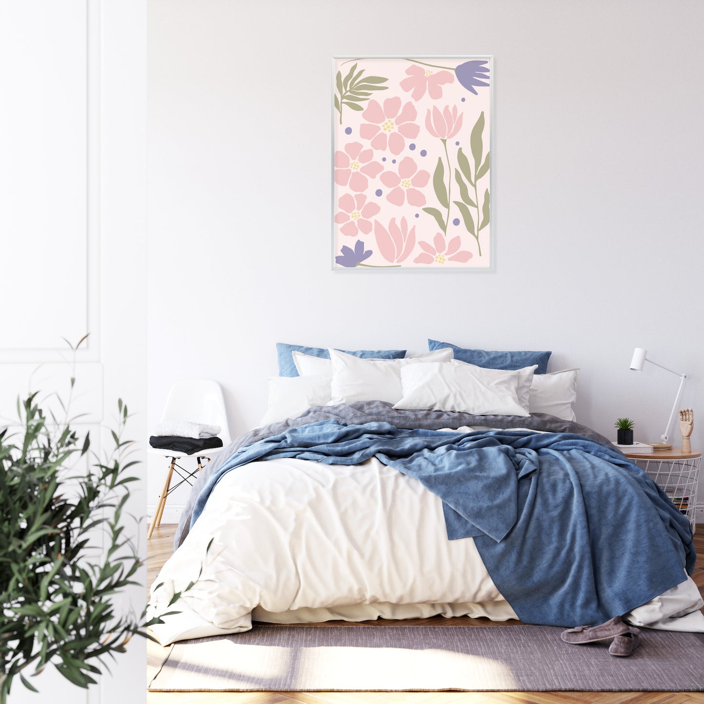 Poster Botanische Grafiken Mit Pastellblumen Rahmen Holz Mit Passepartout Farbe Natürlich