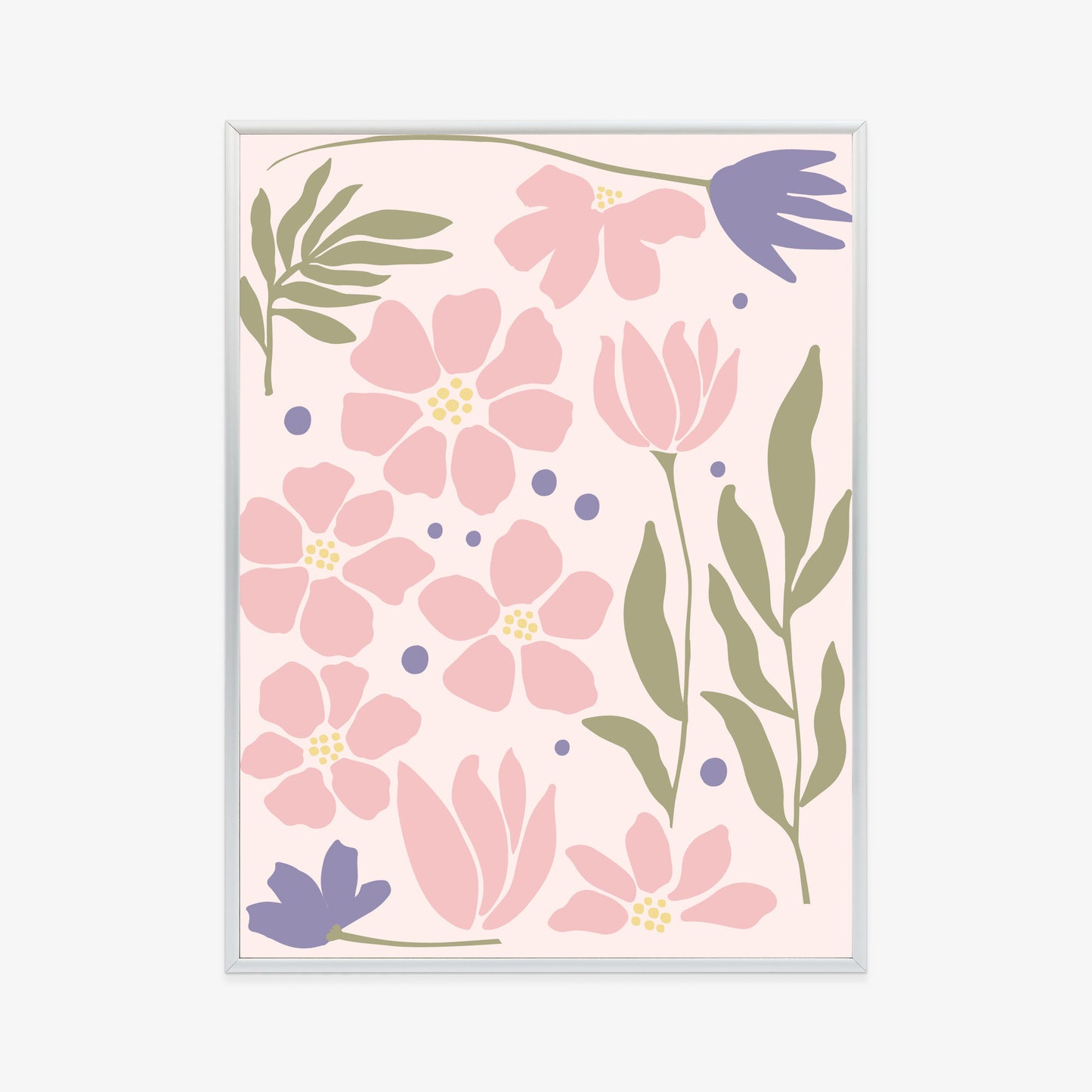 Poster Botanische Grafiken Mit Pastellblumen Rahmen Holz Mit Passepartout Farbe Natürlich