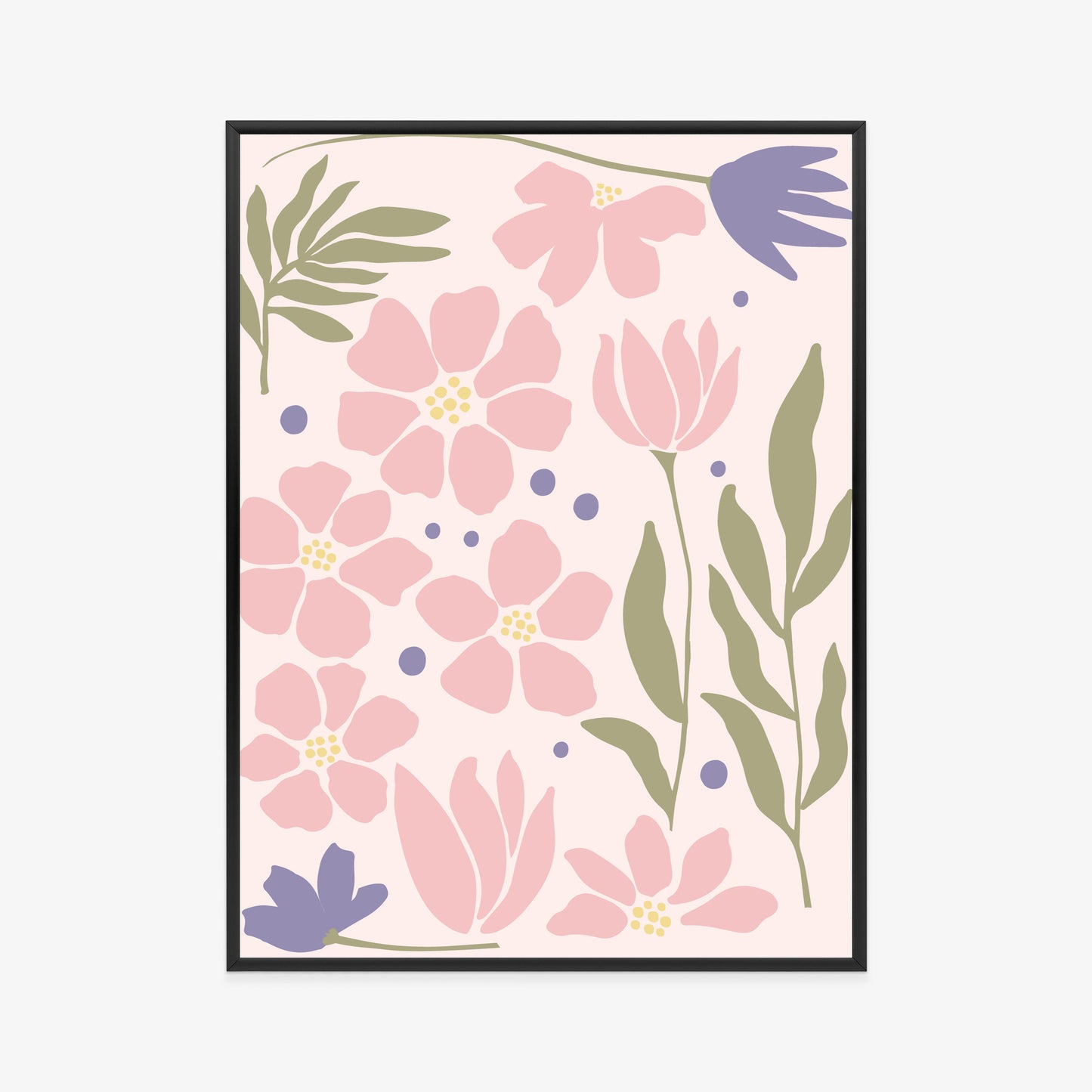 Poster Botanische Grafiken Mit Pastellblumen Rahmen Holz Mit Passepartout Farbe Natürlich
