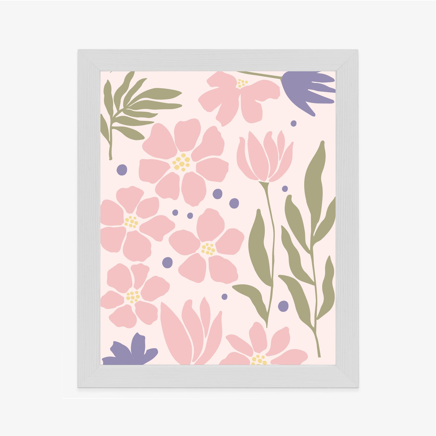 Poster Botanische Grafiken Mit Pastellblumen Rahmen Holz Mit Passepartout Farbe Natürlich