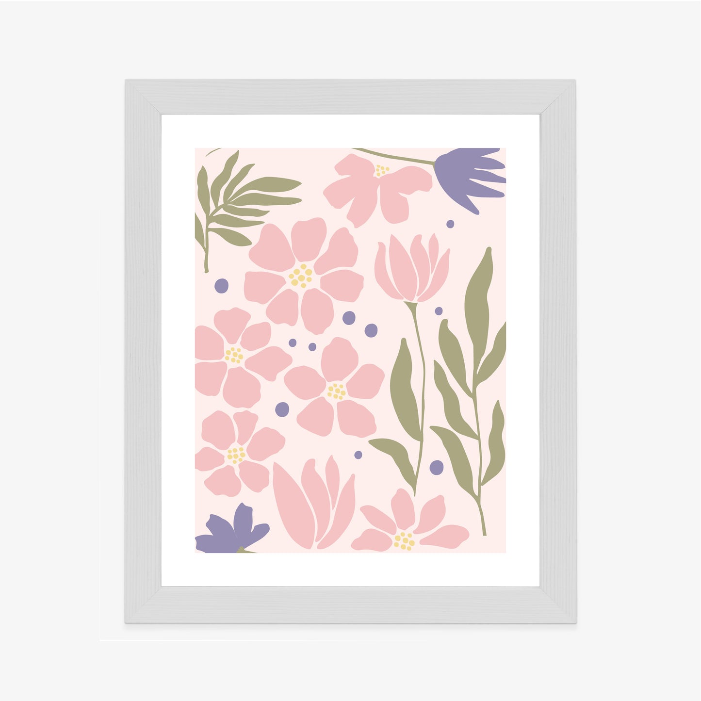 Poster Botanische Grafiken Mit Pastellblumen Rahmen Holz Mit Passepartout Farbe Natürlich