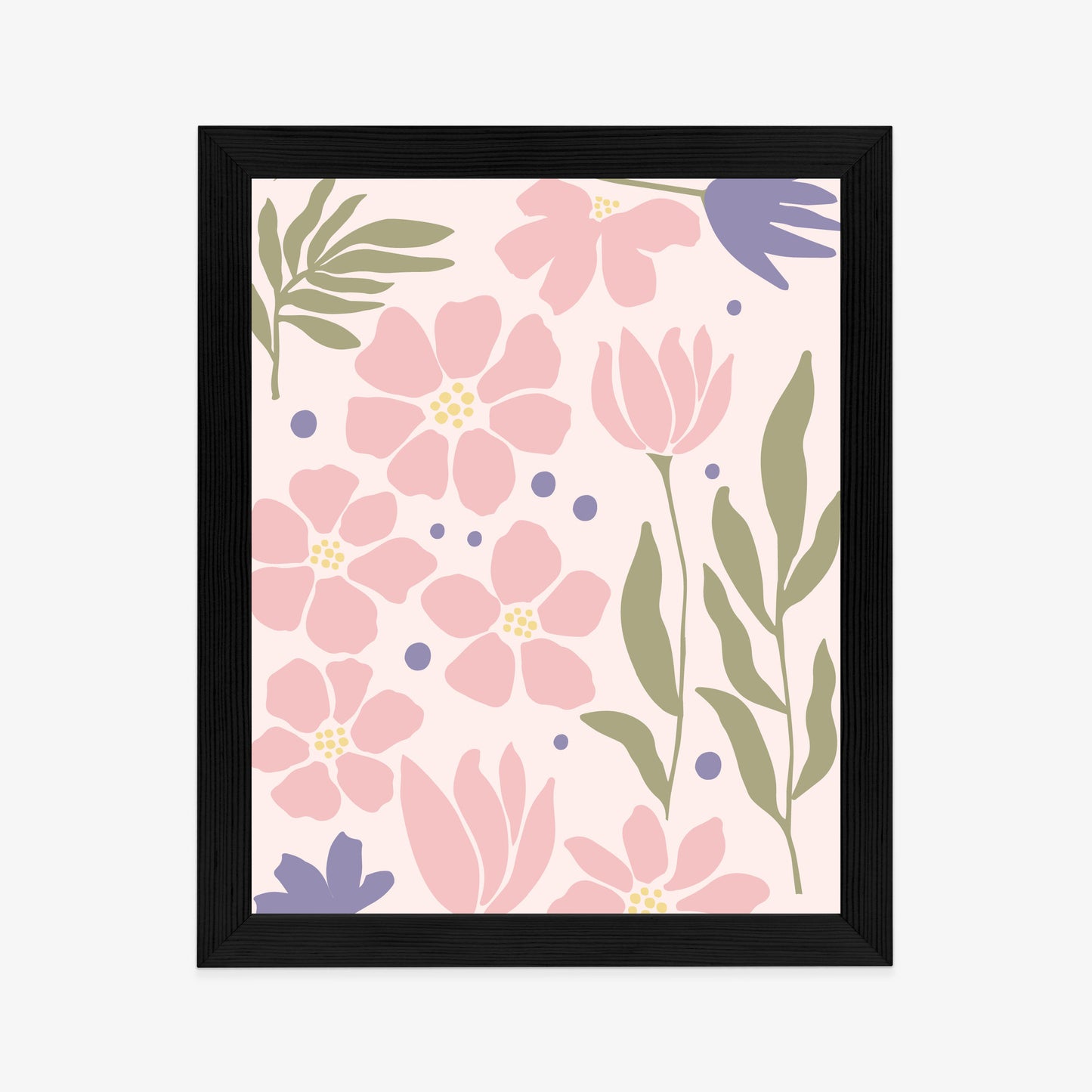 Poster Botanische Grafiken Mit Pastellblumen Rahmen Holz Mit Passepartout Farbe Natürlich