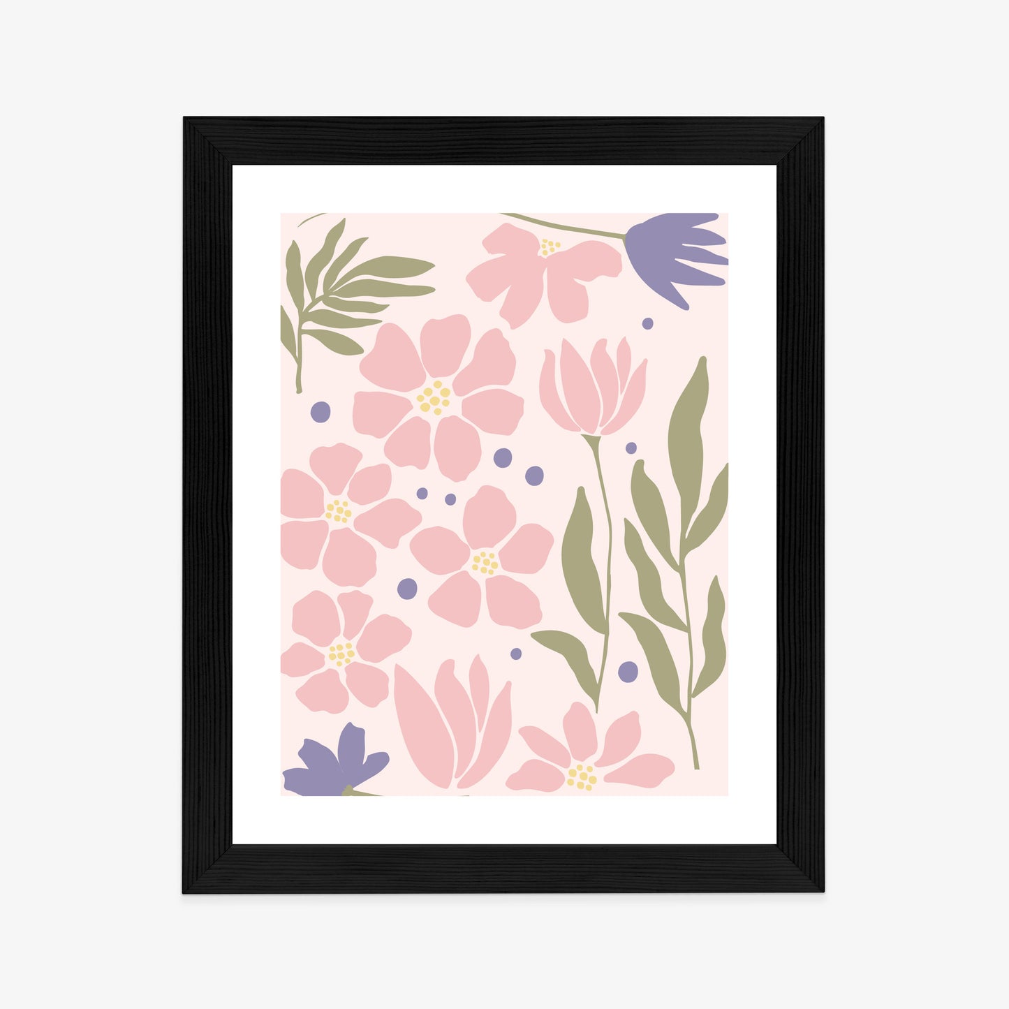 Poster Botanische Grafiken Mit Pastellblumen Rahmen Holz Mit Passepartout Farbe Natürlich