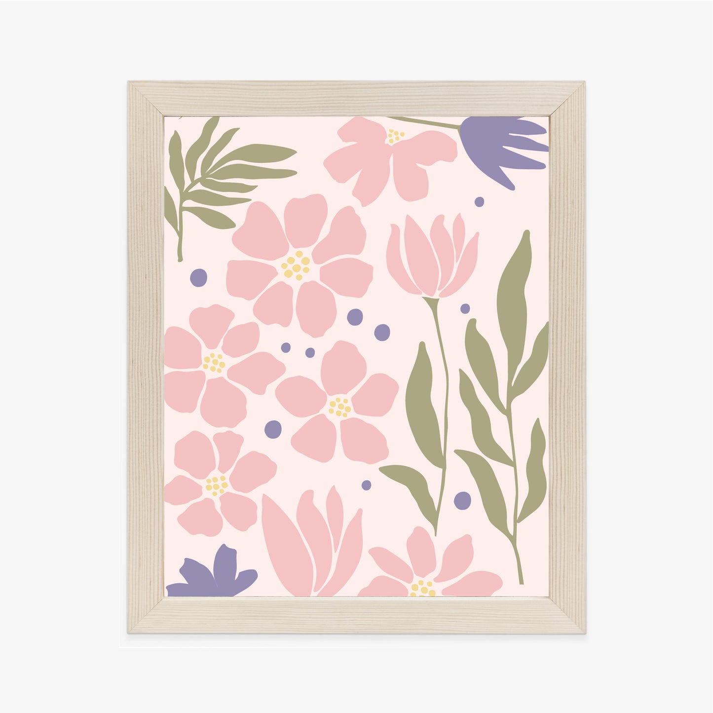 Poster Botanische Grafiken Mit Pastellblumen Rahmen Holz Mit Passepartout Farbe Natürlich