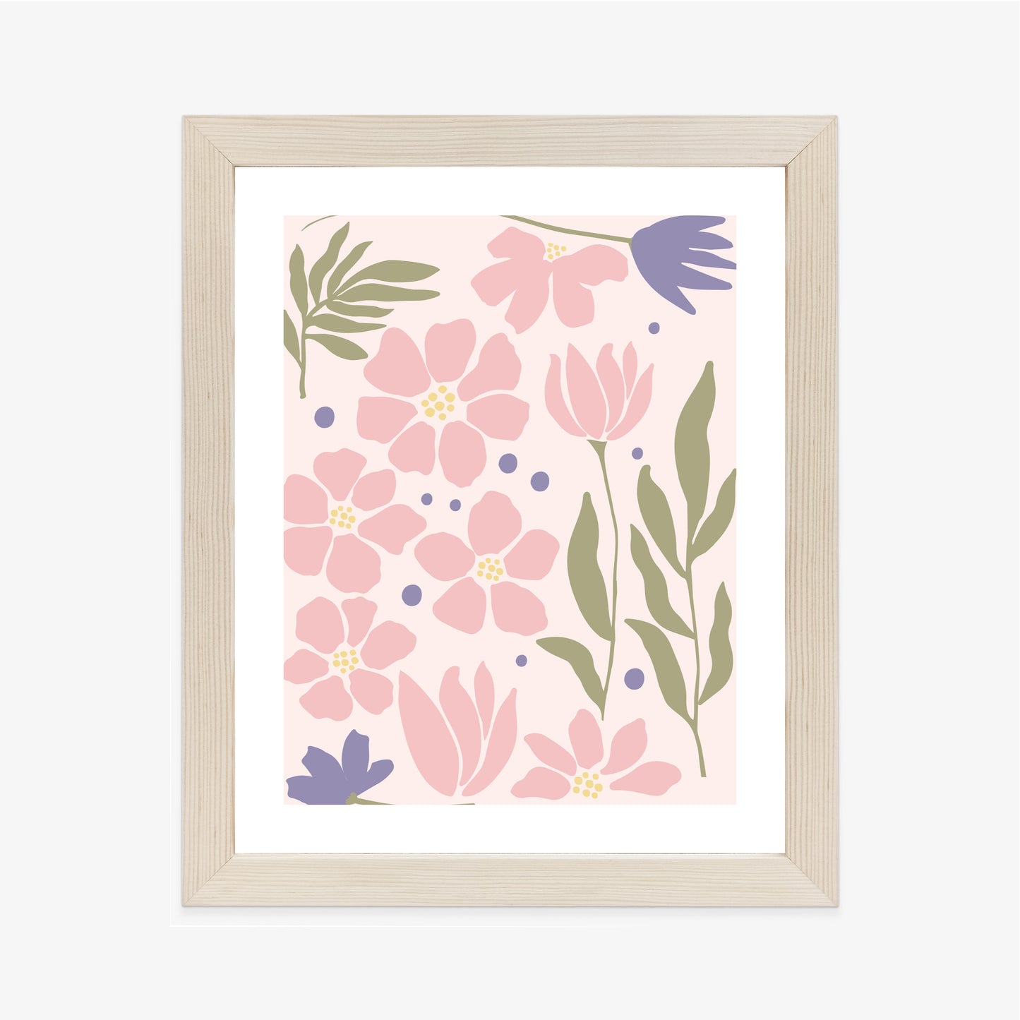 Poster Botanische Grafiken Mit Pastellblumen Rahmen Holz Mit Passepartout Farbe Natürlich