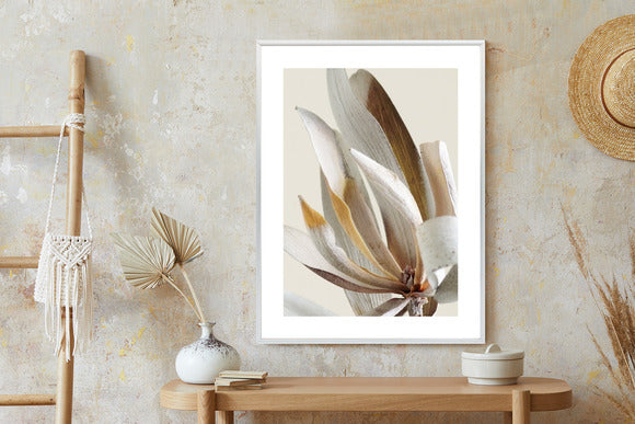 Poster Trockene Protea-Blätter Rahmen Holz Mit Passepartout Farbe Natürlich