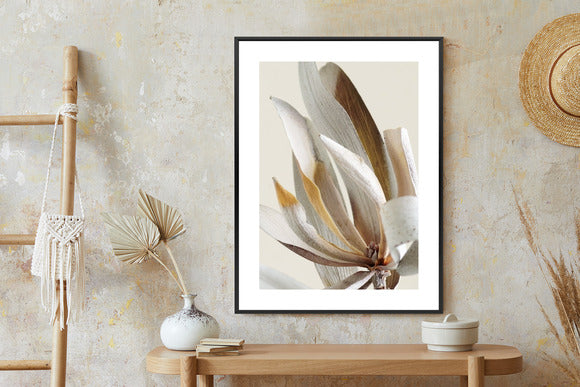 Poster Trockene Protea-Blätter Rahmen Holz Mit Passepartout Farbe Natürlich