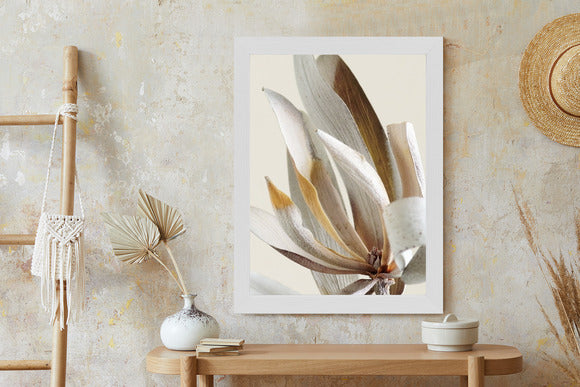 Poster Trockene Protea-Blätter Rahmen Holz Mit Passepartout Farbe Natürlich