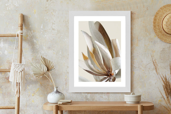 Poster Trockene Protea-Blätter Rahmen Holz Mit Passepartout Farbe Natürlich