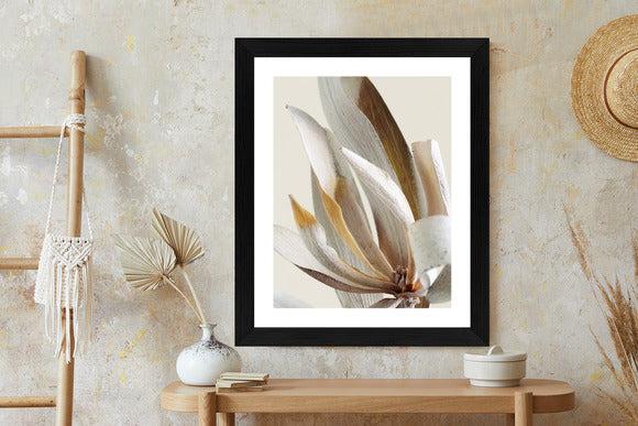 Poster Trockene Protea-Blätter Rahmen Holz Mit Passepartout Farbe Natürlich