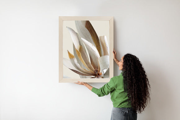 Poster Trockene Protea-Blätter Rahmen Holz Mit Passepartout Farbe Natürlich