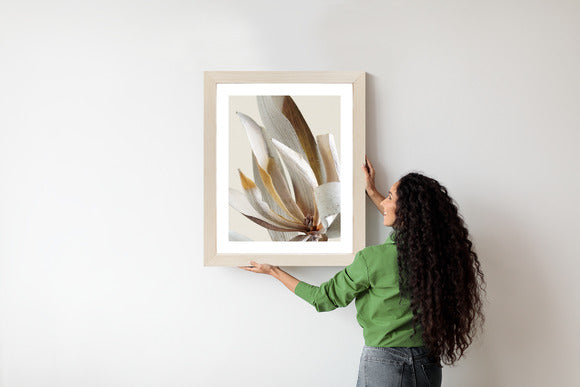Poster Trockene Protea-Blätter Rahmen Holz Mit Passepartout Farbe Natürlich