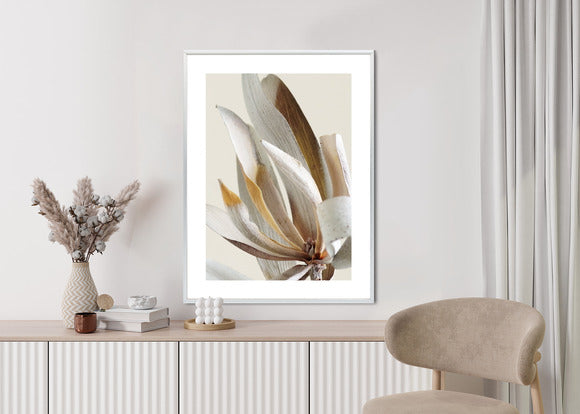 Poster Trockene Protea-Blätter Rahmen Holz Mit Passepartout Farbe Natürlich