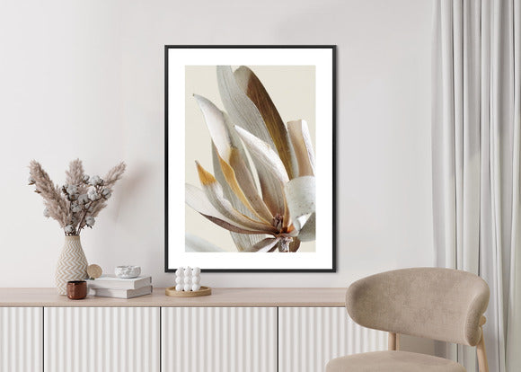 Poster Trockene Protea-Blätter Rahmen Holz Mit Passepartout Farbe Natürlich