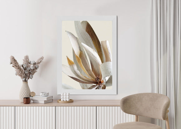 Poster Trockene Protea-Blätter Rahmen Holz Mit Passepartout Farbe Natürlich