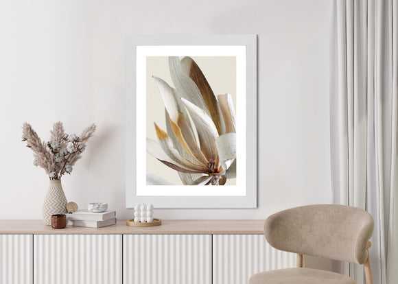 Poster Trockene Protea-Blätter Rahmen Holz Mit Passepartout Farbe Natürlich