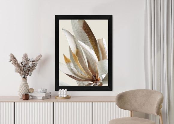 Poster Trockene Protea-Blätter Rahmen Holz Mit Passepartout Farbe Natürlich