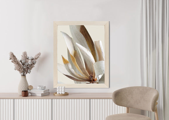Poster Trockene Protea-Blätter Rahmen Holz Mit Passepartout Farbe Natürlich