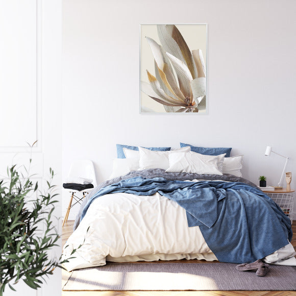 Poster Trockene Protea-Blätter Rahmen Holz Mit Passepartout Farbe Natürlich