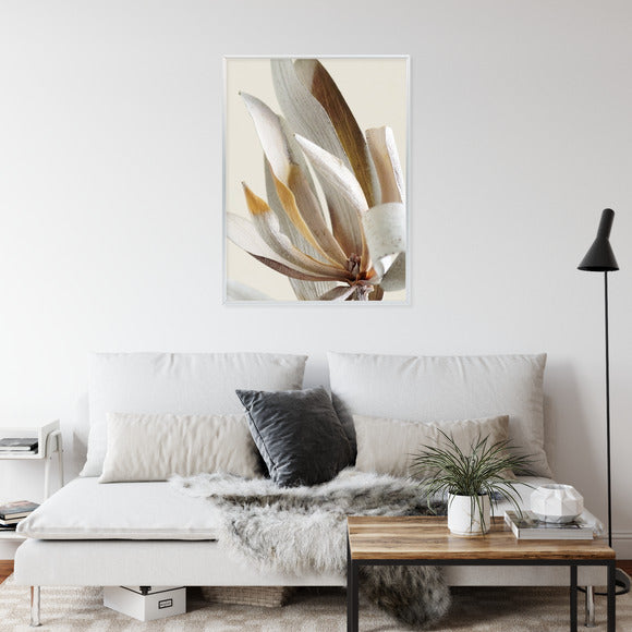 Poster Trockene Protea-Blätter Rahmen Holz Mit Passepartout Farbe Natürlich