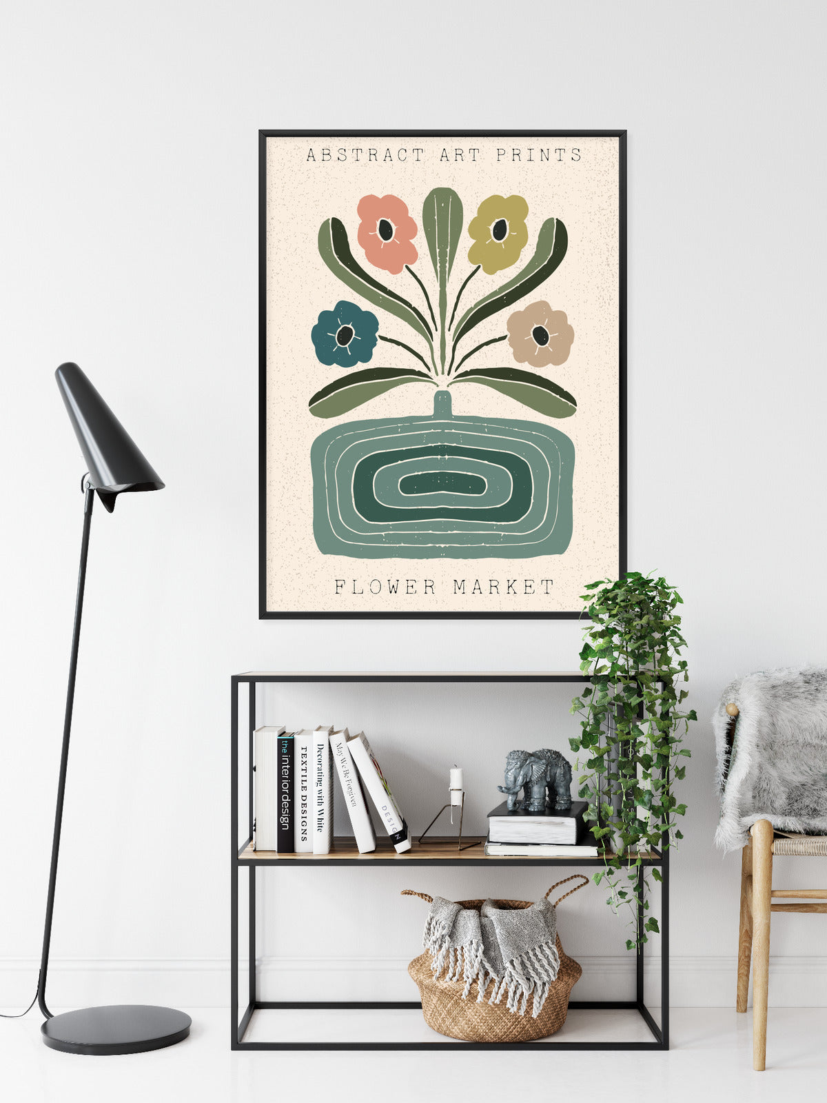 Poster Moderne Illustration Mit Einer Vase Voller Blumen Rahmen Holz Mit Passepartout Farbe Natürlich