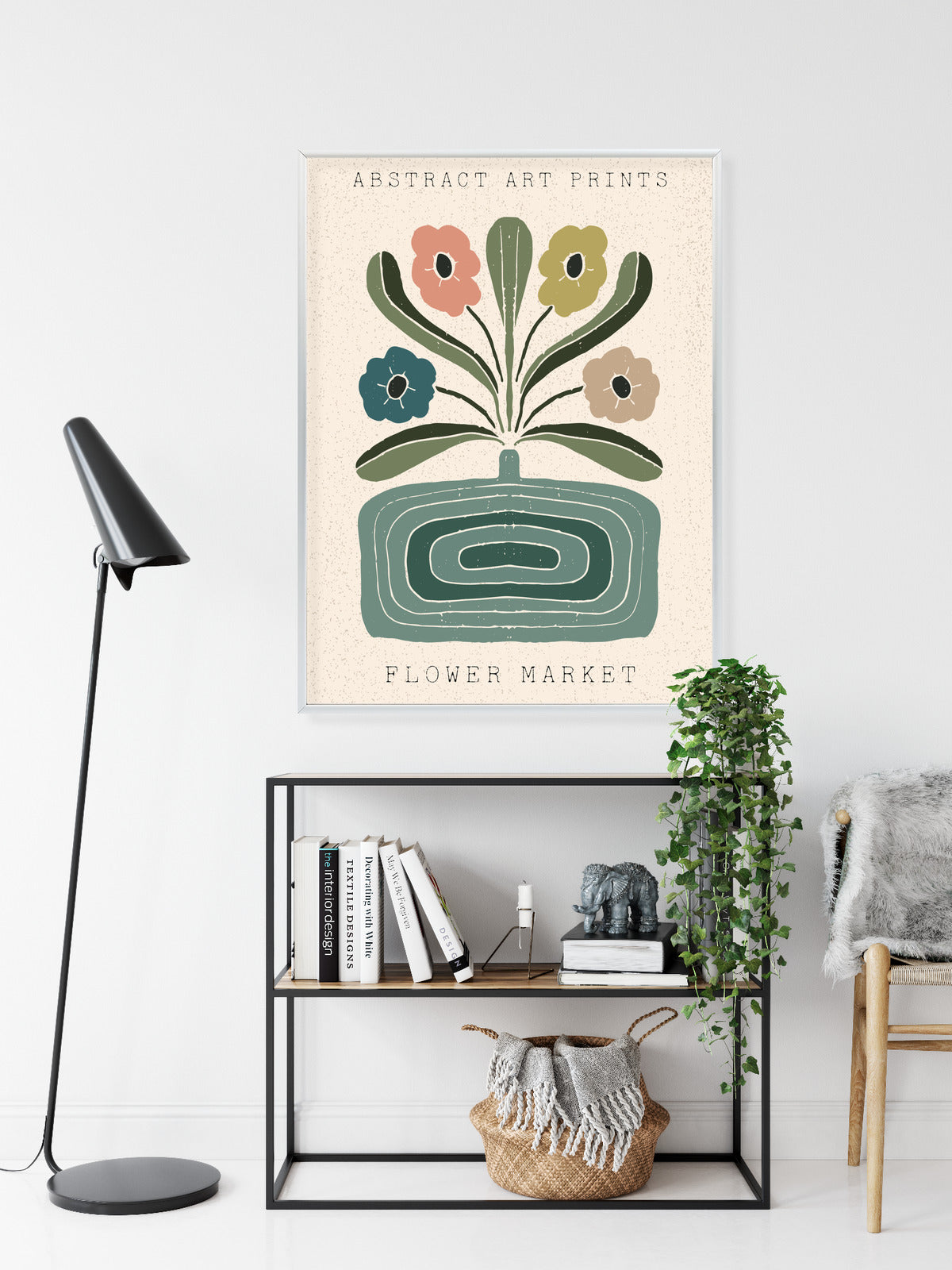 Poster Moderne Illustration Mit Einer Vase Voller Blumen Rahmen Holz Mit Passepartout Farbe Natürlich