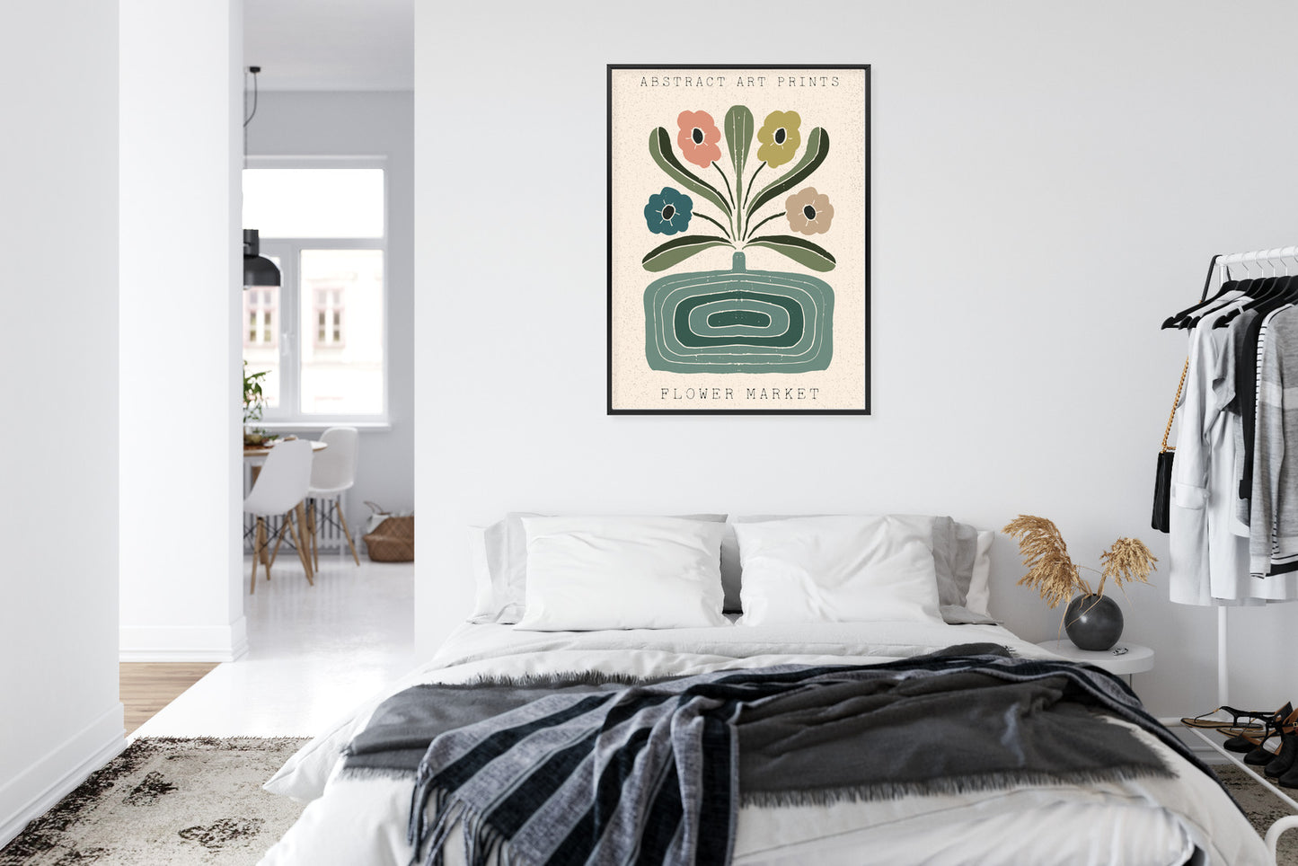 Poster Moderne Illustration Mit Einer Vase Voller Blumen Rahmen Holz Mit Passepartout Farbe Natürlich