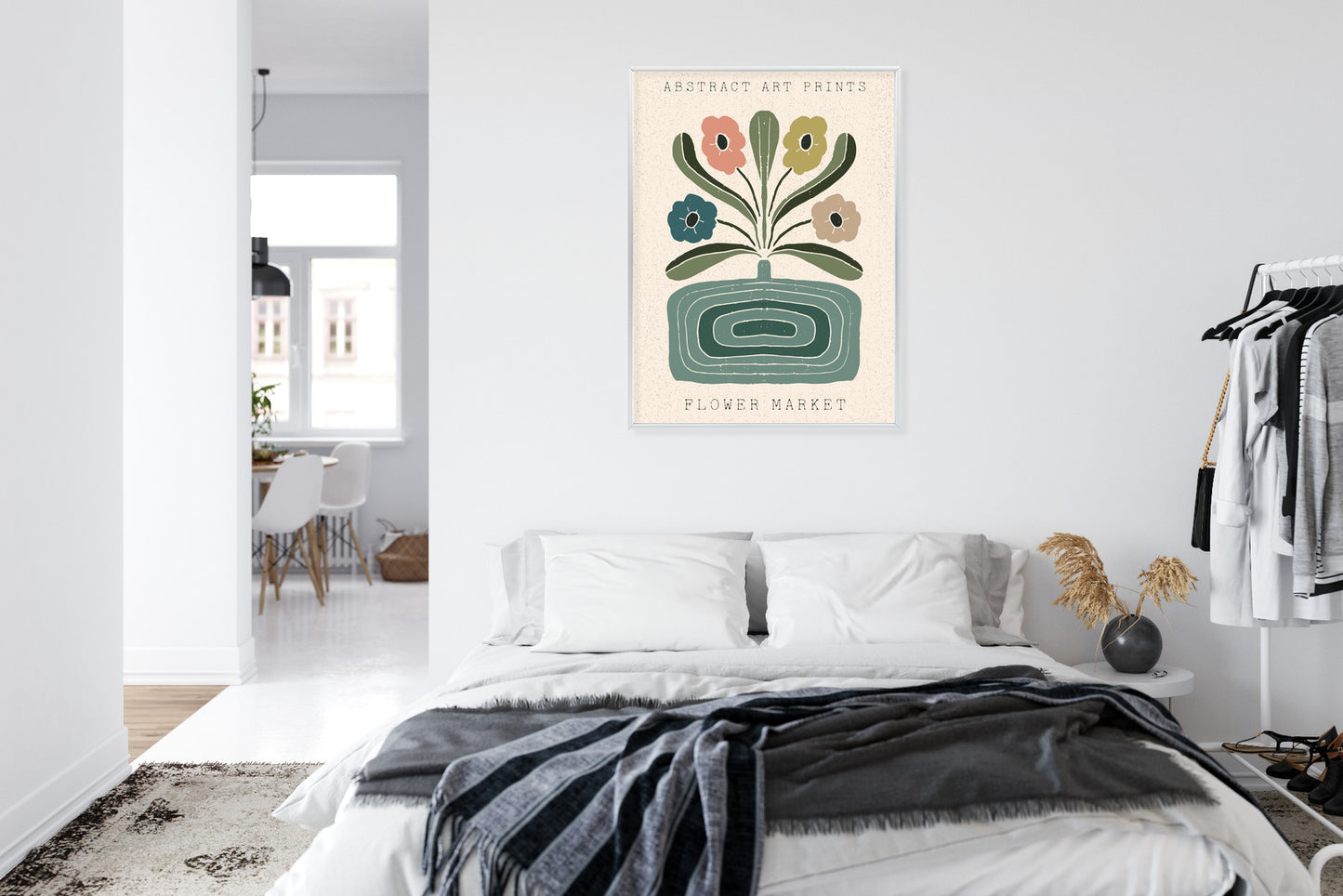 Poster Moderne Illustration Mit Einer Vase Voller Blumen Rahmen Holz Mit Passepartout Farbe Natürlich