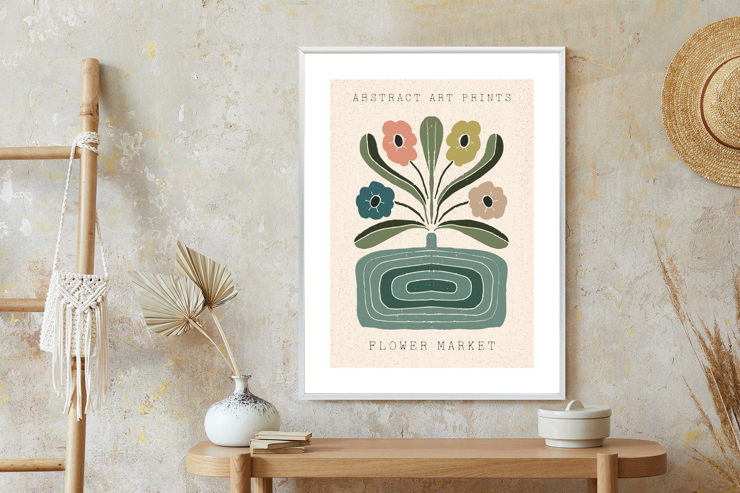 Poster Moderne Illustration Mit Einer Vase Voller Blumen Rahmen Holz Mit Passepartout Farbe Natürlich