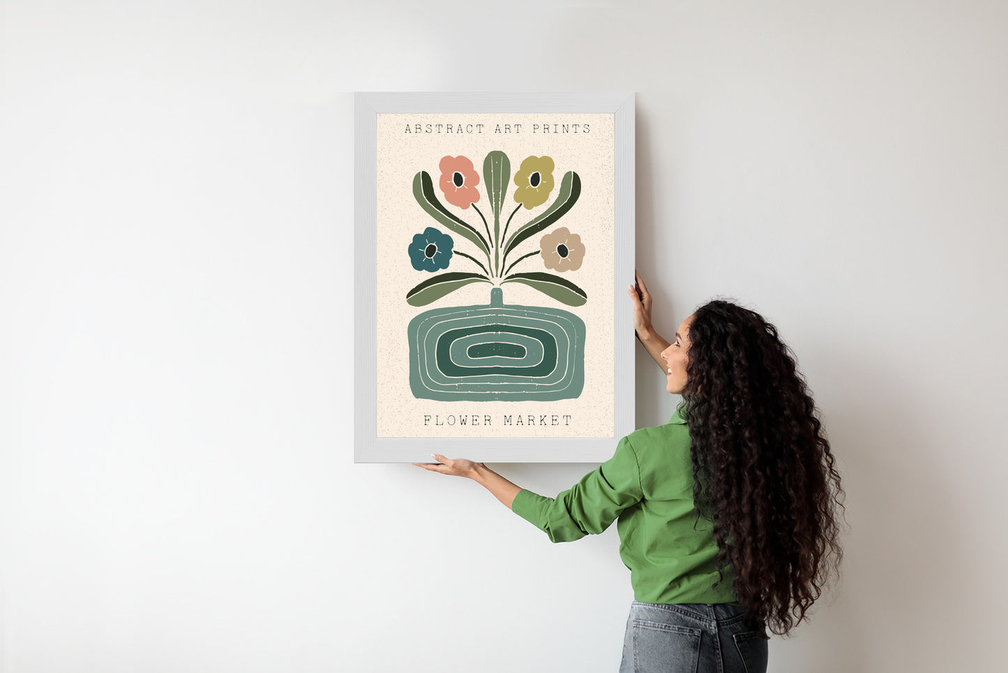 Poster Moderne Illustration Mit Einer Vase Voller Blumen Rahmen Holz Mit Passepartout Farbe Natürlich