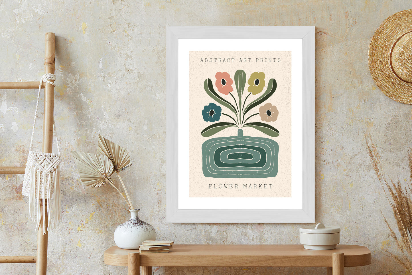 Poster Moderne Illustration Mit Einer Vase Voller Blumen Rahmen Holz Mit Passepartout Farbe Natürlich