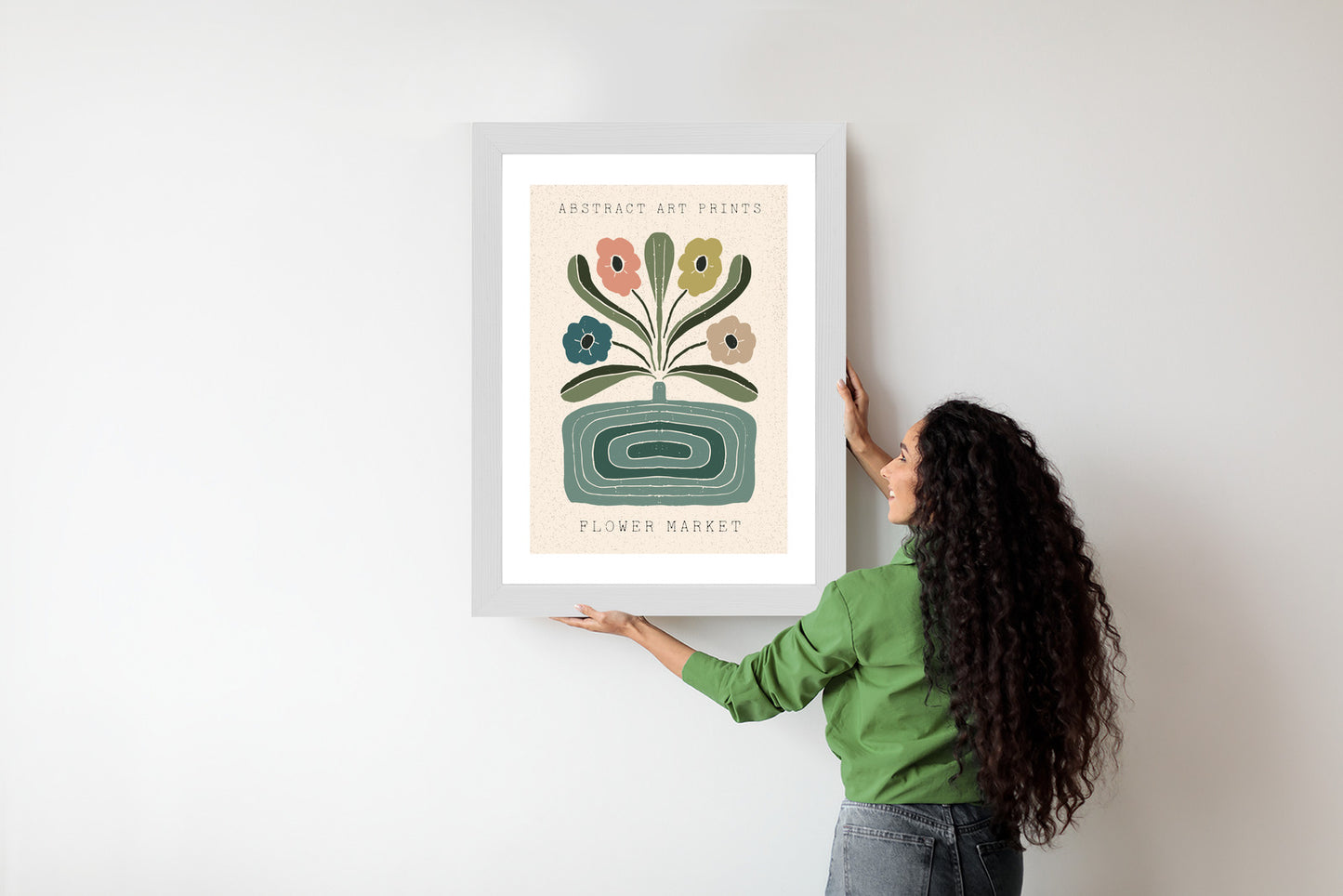 Poster Moderne Illustration Mit Einer Vase Voller Blumen Rahmen Holz Mit Passepartout Farbe Natürlich