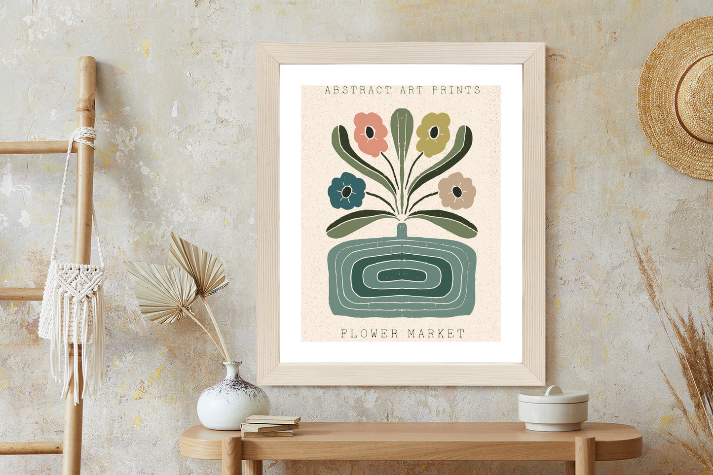 Poster Moderne Illustration Mit Einer Vase Voller Blumen Rahmen Holz Mit Passepartout Farbe Natürlich