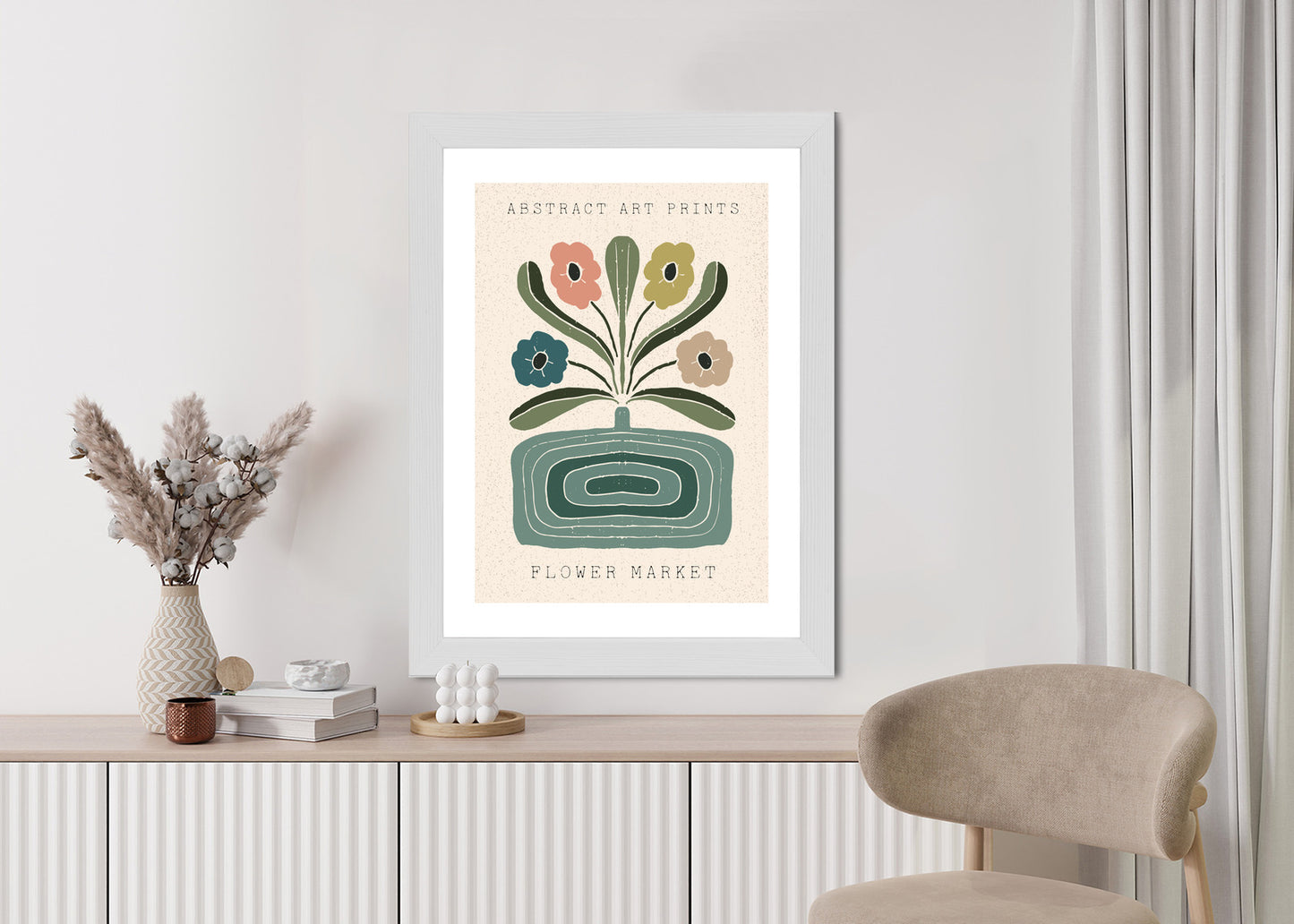 Poster Moderne Illustration Mit Einer Vase Voller Blumen Rahmen Holz Mit Passepartout Farbe Natürlich