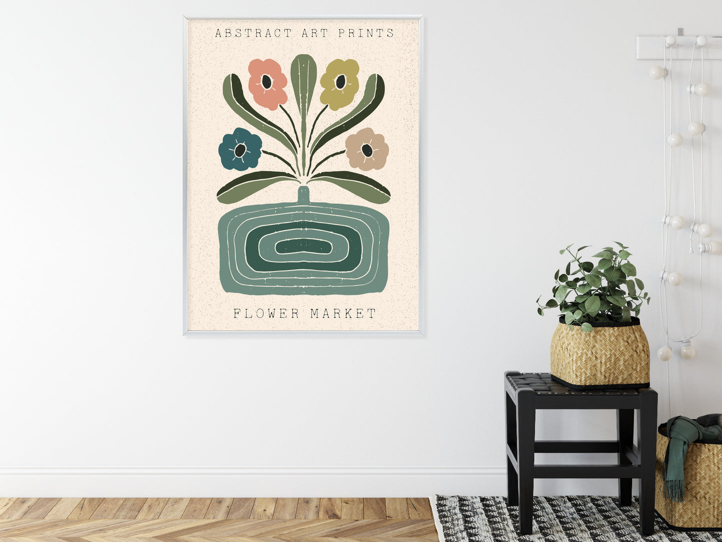 Poster Moderne Illustration Mit Einer Vase Voller Blumen Rahmen Holz Mit Passepartout Farbe Natürlich